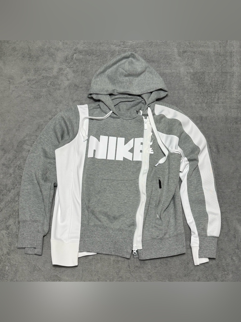 Nike x Sacai Double Zip Tech Fleece Hoodie Gray White Women M Streetwear CD6303